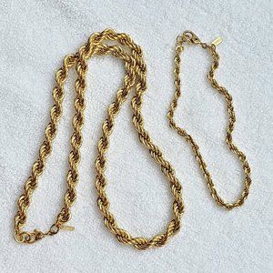 Vintage MONET Twist Rope Chain Necklace & Bracelet Set